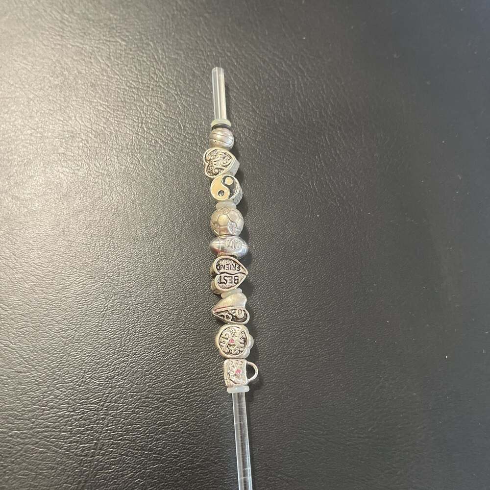 Silver-Tone Charm Bracelet with 'BEST FRIEND', Sports & Yin-Yang Beads